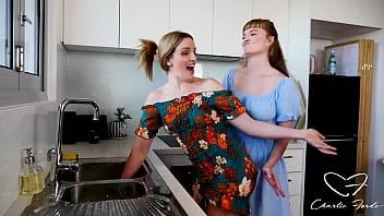 Play Laney eats out charlie's pussy while her hand is stuck in the sink and she is at her mercy.